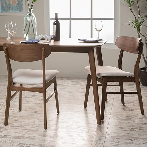 Christopher Knight Home Lucious - Sillas de comedor con acabado de nogal, juego de 2 piezas, color beige claro