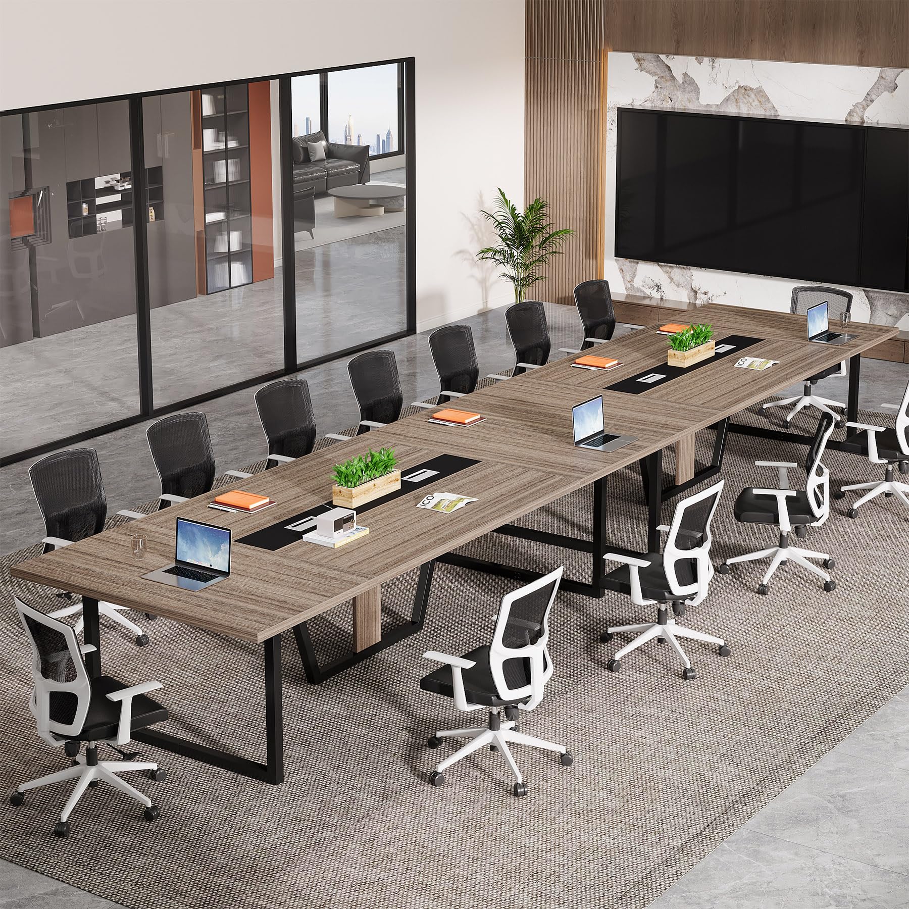 Tribesigns 8FT Large Conference Table for 10 People, Industrial 94.5-Inch Meeting Table with Two Grommets, Rectangular Podcast Training Table for Home