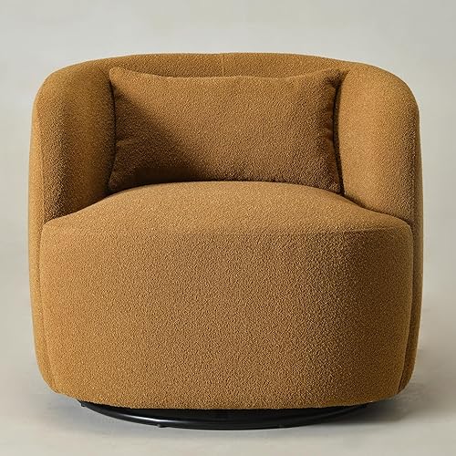 Miniatura 123 de KINWELL Juego de 2 sillas giratorias de barril Boucle de 34 pulgadas de ancho, sin montaje, sillones tapizados redondos, sillas decorativas, sofá