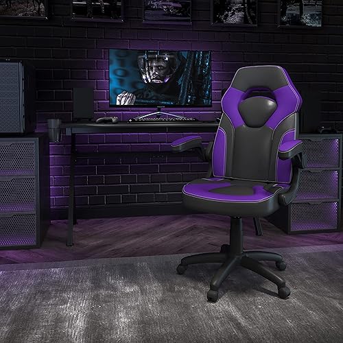 Miniatura 46 de Flash Furniture X10 - Silla giratoria de policarbonato ergonómica y ajustable con apoyabrazos abatibles; para videojuegos, juegos de carreras,