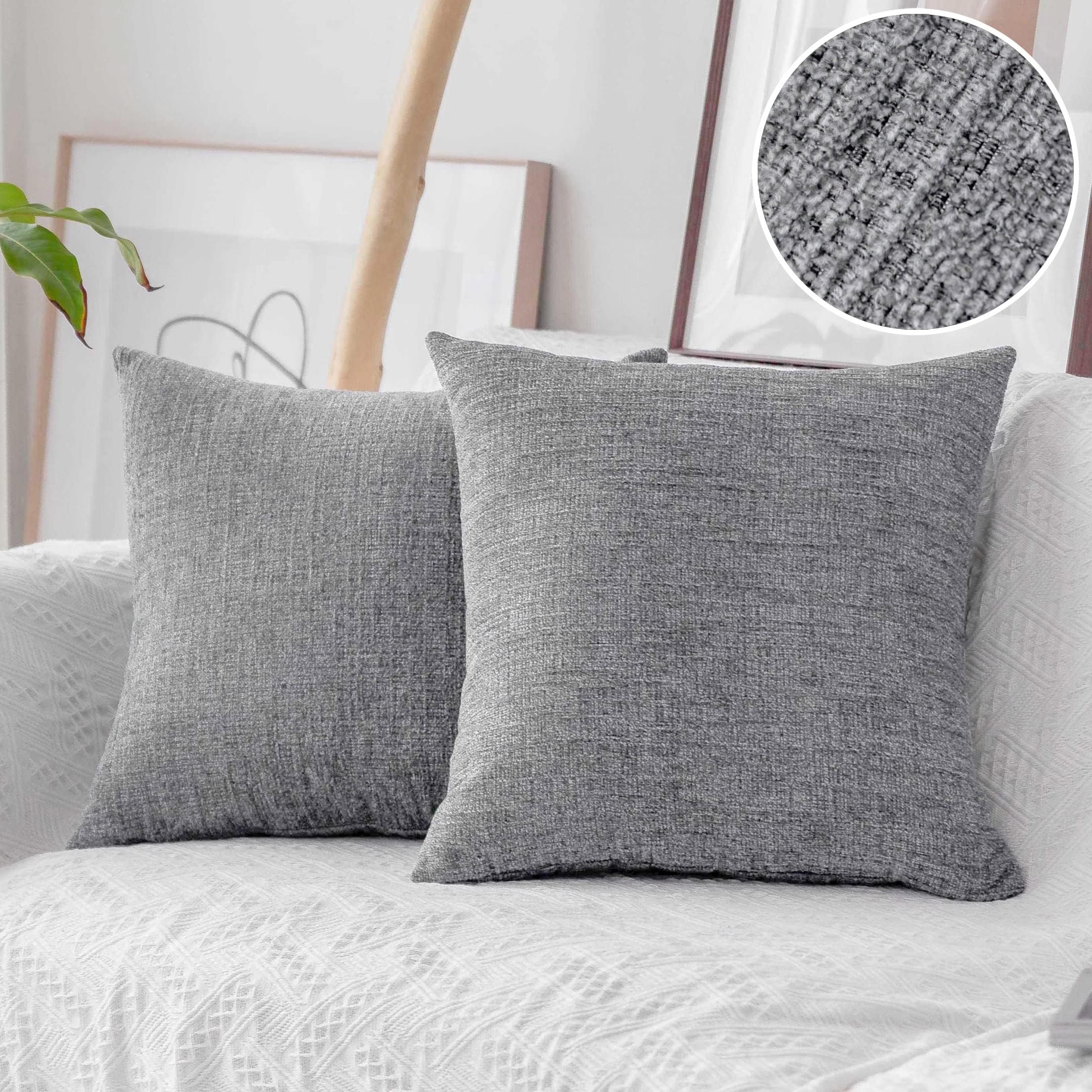 Home Brilliant Grey Large Cushions for Sofa, Soft Boho 60cm x 60cm Cushion Covers for Bed, Big Square Throw Pillowcases for Couch, Set of 2, 60 x 60, Grey White