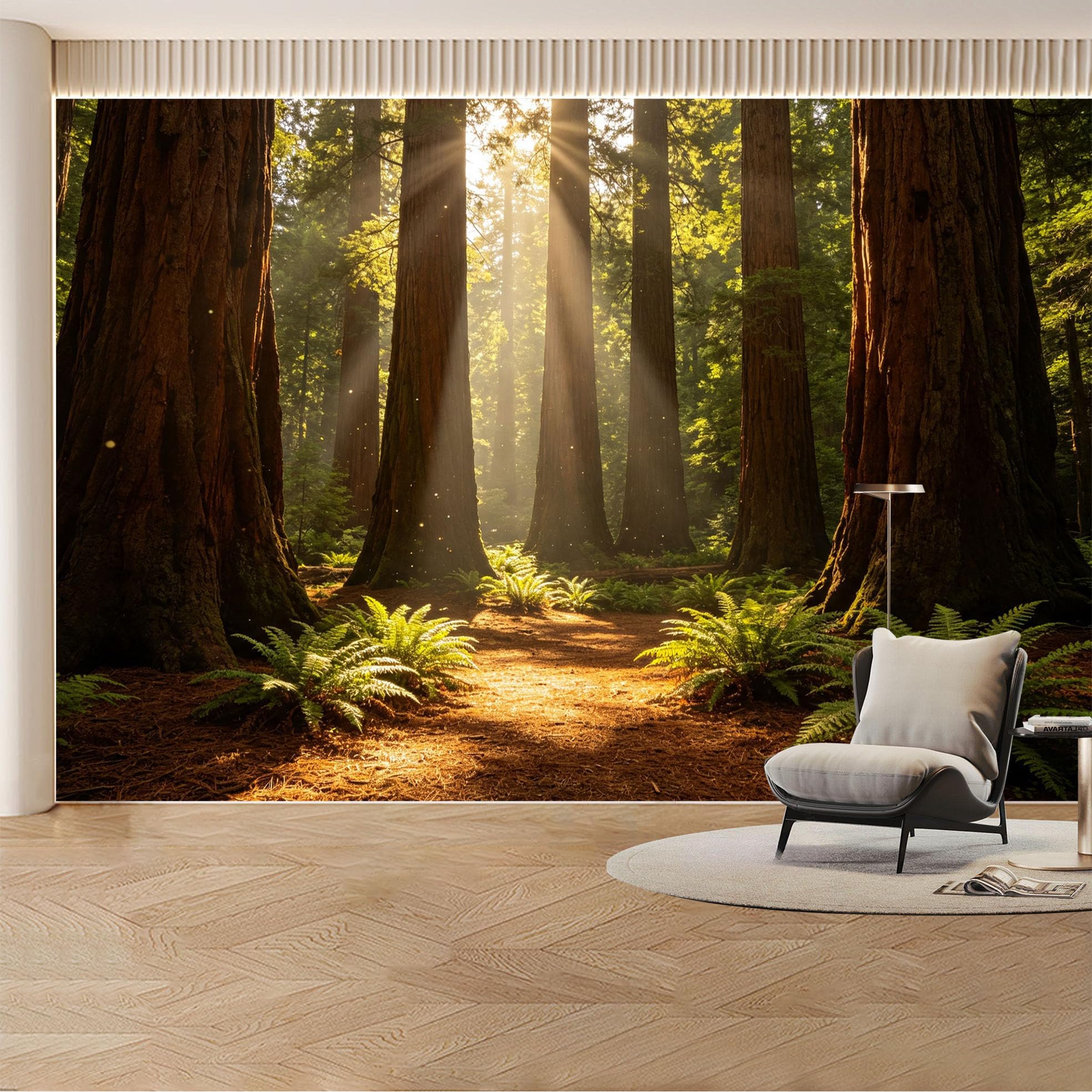 Custom Wall Mural Wallpaper Redwood Forest Landscape Nature 3D Effect Wall Decor Misty Tropical Removable SelfAdhesive Large Photo for Living Room， Bedroom， Office
