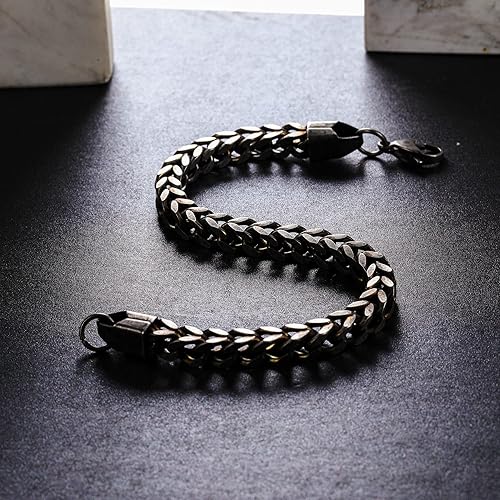 Miniatura 4 de Pulsera de acero inoxidable para hombre y mujer, con cierre de palancalangosta, color plomizoplata, 7.588.5 pulgadas, regalo para el día de San
