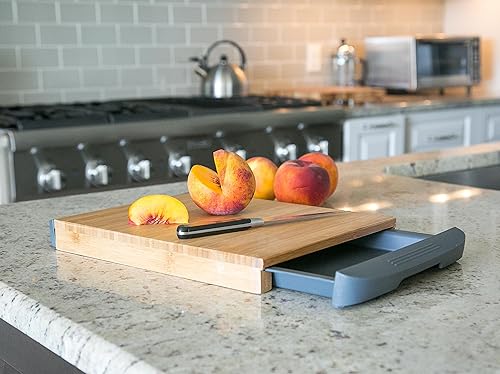 Miniatura 8 de Internet's Best Tabla de cortar de bambú con cajón extraíble - Almacenamiento de preparación - Cortar rebanar bloque de madera tabla de cocina