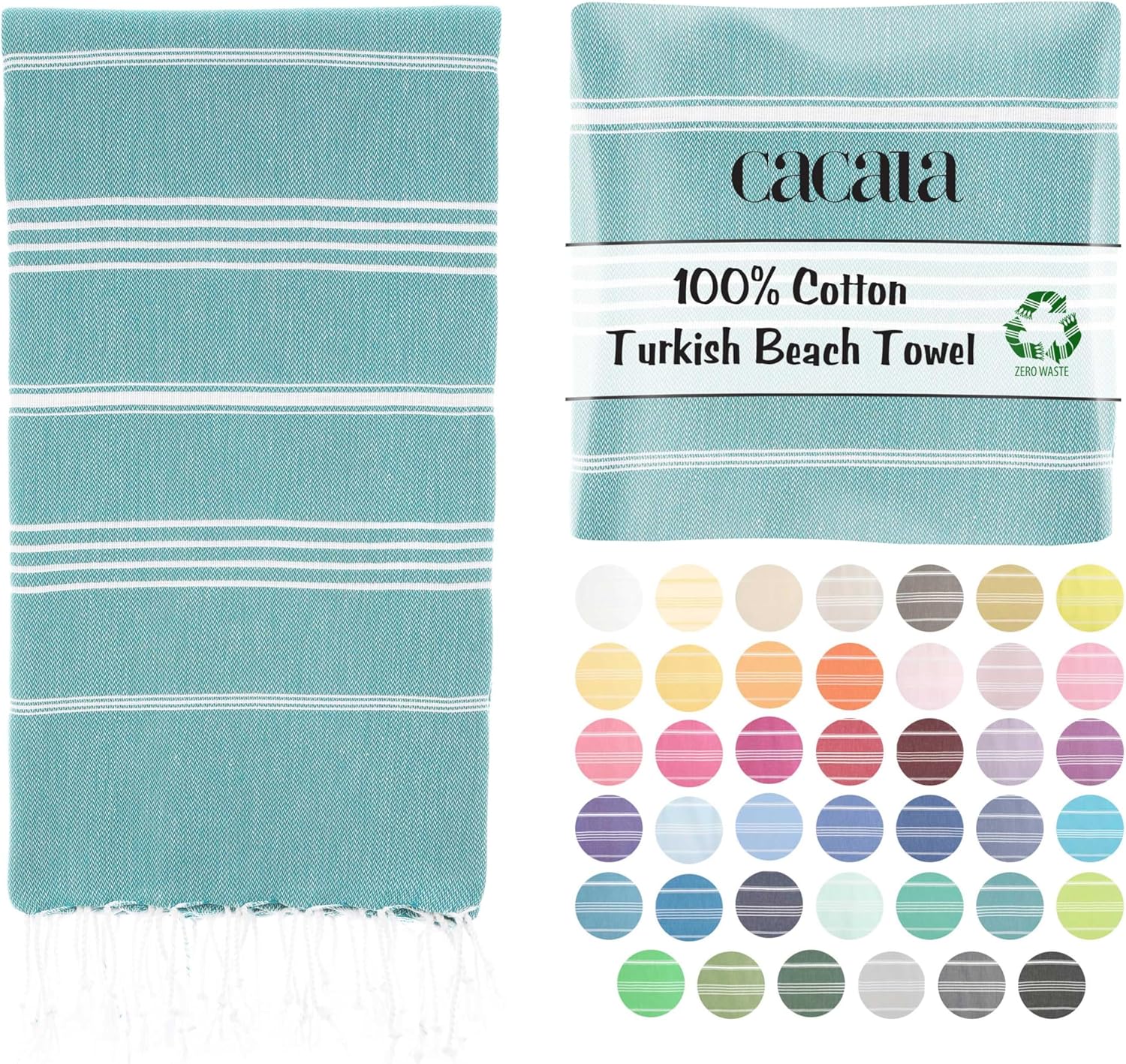 Cacala Lightweight and Thin Turkish Beach Towel 100% Cotton Sand-Free and Quick-Drying Goodness Perfect as an Extra Large Travel Towel, Beach Accessory, or Gift for Beach Lovers, 37 x 70