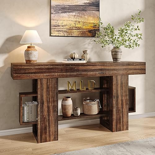 Miniatura 3 de Feonase 63 Inches Long Console Table for Entryway, Wooden Sofa Table Behind Couch with 3-Tier Storage, Farmhouse Narrow Entry Hallway Table for