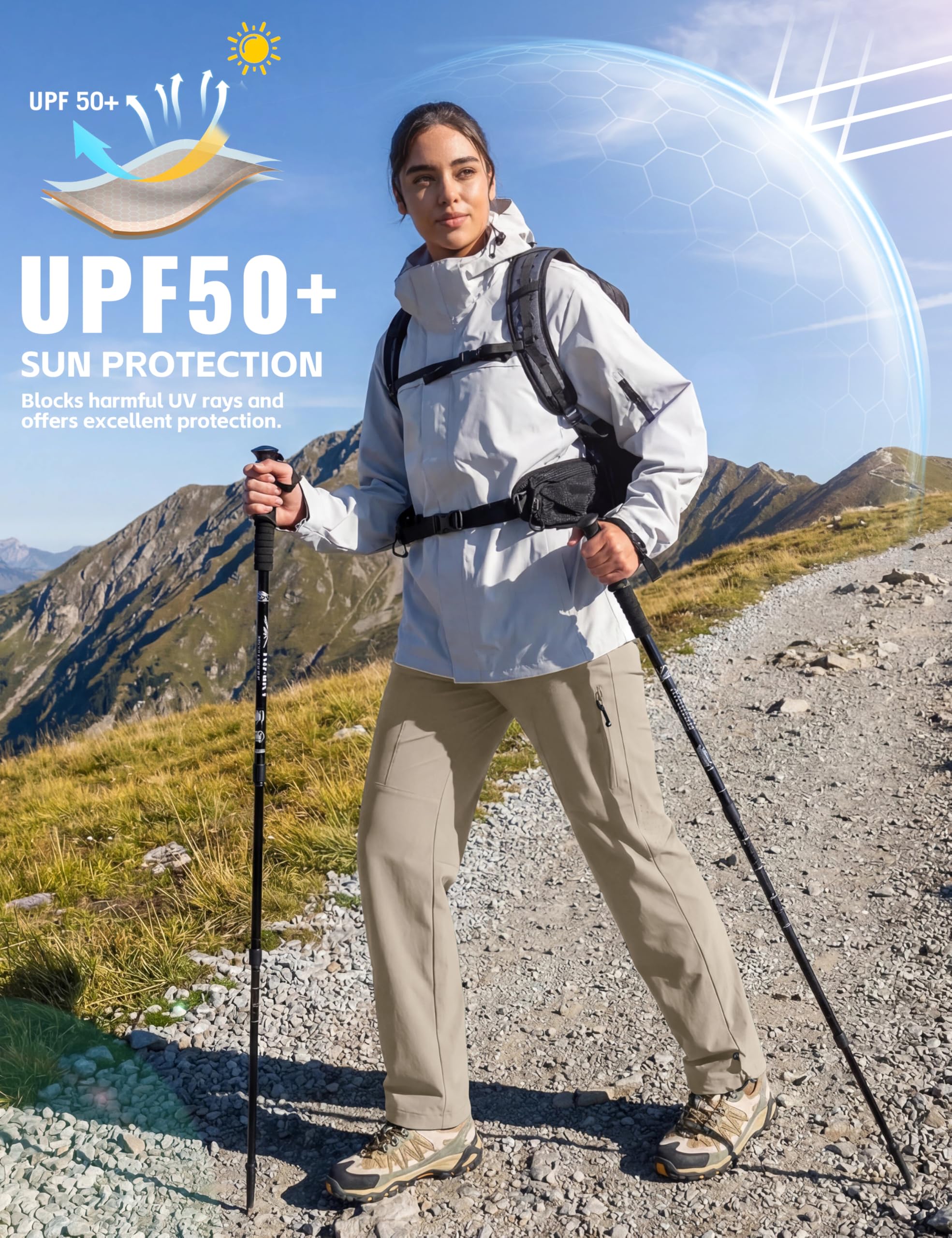 MoFiz Wanderhose Damen Schnelltrocknend Leichte Trekkinghose wasserdicht mit Tasche Atmungsaktiv Outdoorhose für Damen UV-Schutz Arbeitshose Funktionshose (S-2XL)