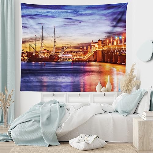 Miniatura 10 de Ambesonne Tapiz de fantasía, cofre del tesoro abierto con monedas de oro en ilustración pirata de cueva, colgante de pared ancho para dormitorio,