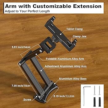 Tablet Arm Tablet Wall Mount Holder For Ipad,Portable Monitor Stand Mount For 15 6 Max Aluminum Alloy 360 Adjustable Foldable Tablet Holder For Kindle Work For 4 7 12 9 Ipad Pro