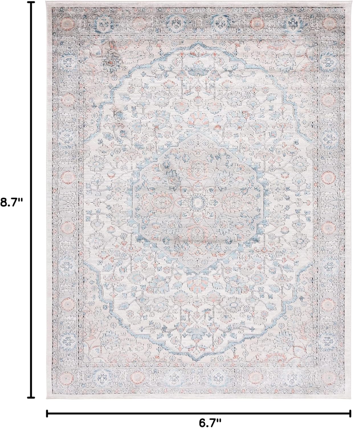 SAFAVIEH Oregon Collection Area Rug - 6'7" x 8'7", Grey & Blue, Oriental Distressed Design, Non-Shedding & Easy Care, Ideal for High Traffic Areas in Living Room, Bedroom (ORE813F)