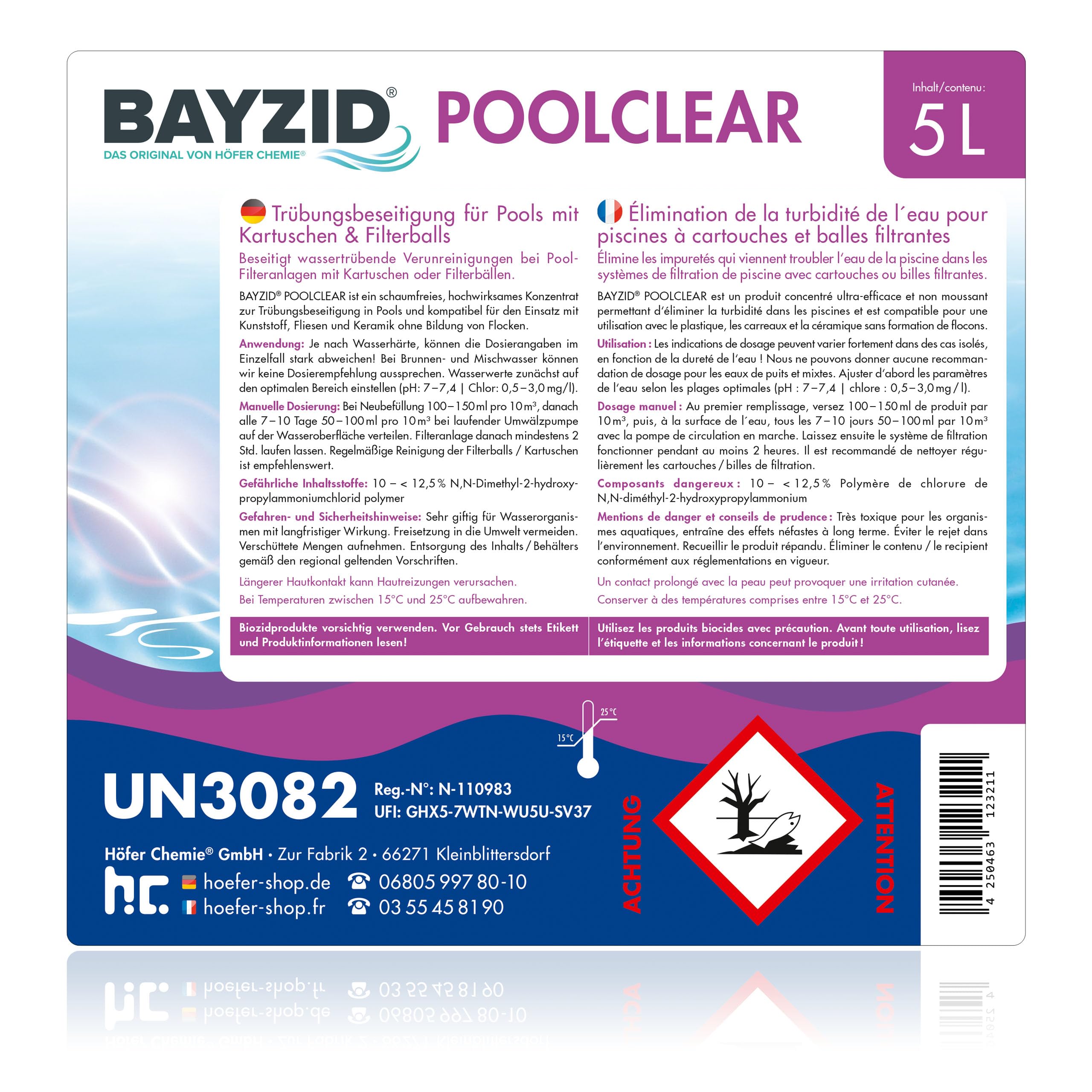 1 x 5 L BAYZID® Spa POOLCLEAR - Clarifiant Anti-Turbidité pour Spa et Petite Piscine - Compatible Filtres Cartouche et Boules Filtrantes - Élimine Algues et Bactéries pour Eau Cristalline