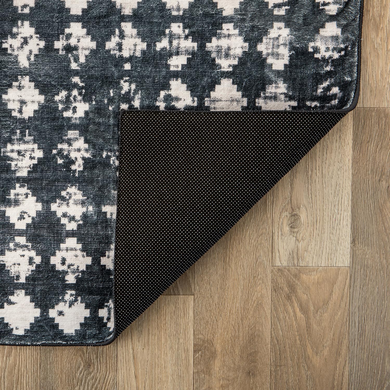 Rugshop Geometric Distressed Abstract Washable Non Slip Area Rug 2' x 3' Black