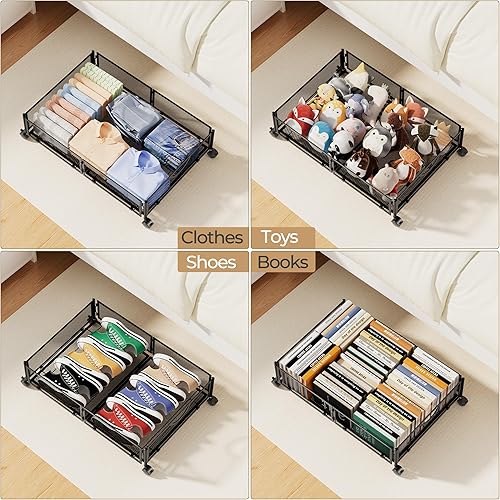 Miniatura 7 de Yecaye Almacenamiento debajo de la cama con ruedas, paquete de 2 cajones organizadores de almacenamiento de zapatos debajo de la cama, sin