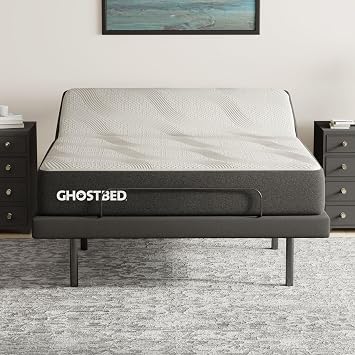 GhostBed Adjustable Bed Frame Power Base with 11" Ultimate Memory Foam Mattress Bundle - Electric Bed Base with Lumbar Support - Zero Gravity and Massage Settings - Queen