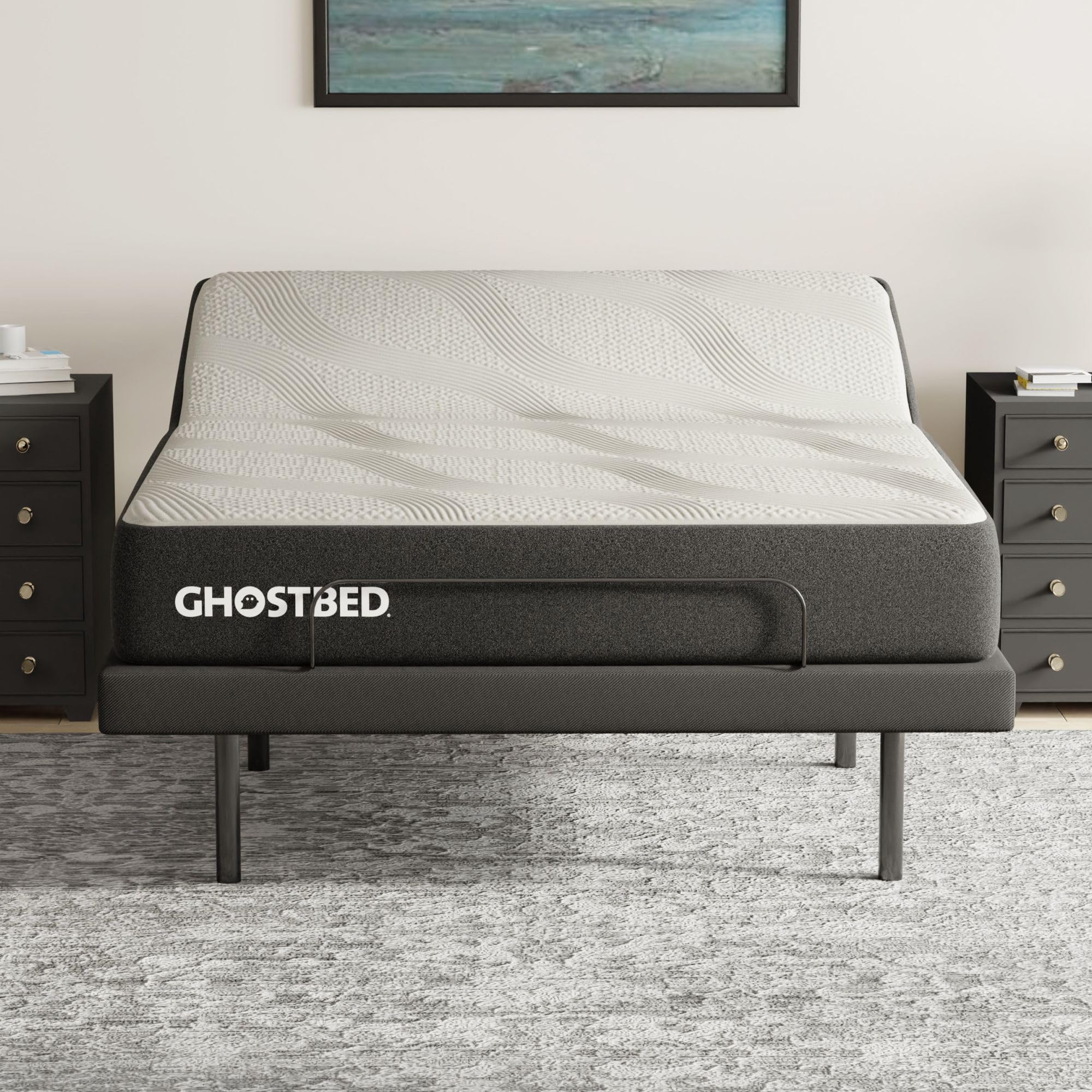 GhostBed Adjustable Bed Frame Power Base with 11" Ultimate Memory Foam Mattress Bundle - Electric Bed Base with Lumbar Support - Zero Gravity and