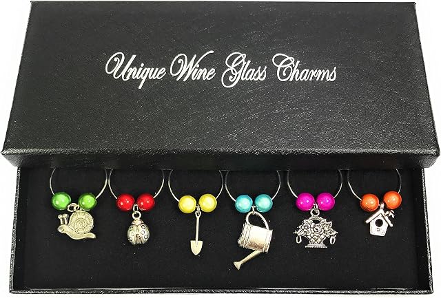 Libby's Market Place In The Garden Wine Glass Charms with Gift Box