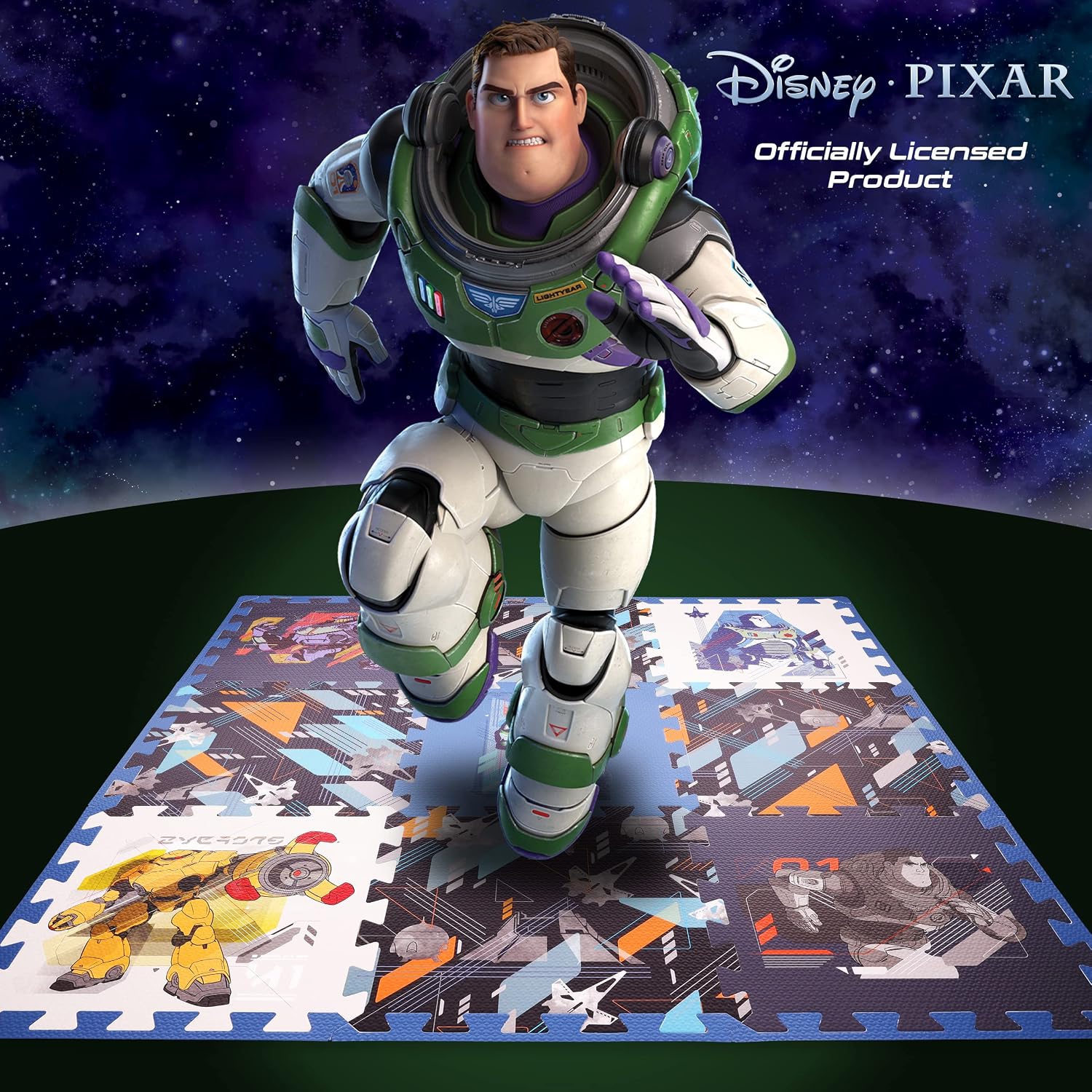 Disney Pixar Lightyear Kids Foam Mat, Interlocking Puzzle Non Slip and Non Toxic Exercise Play Mat Flooring Tiles, Blue, 36 x 36 Inches, 9 Tiles