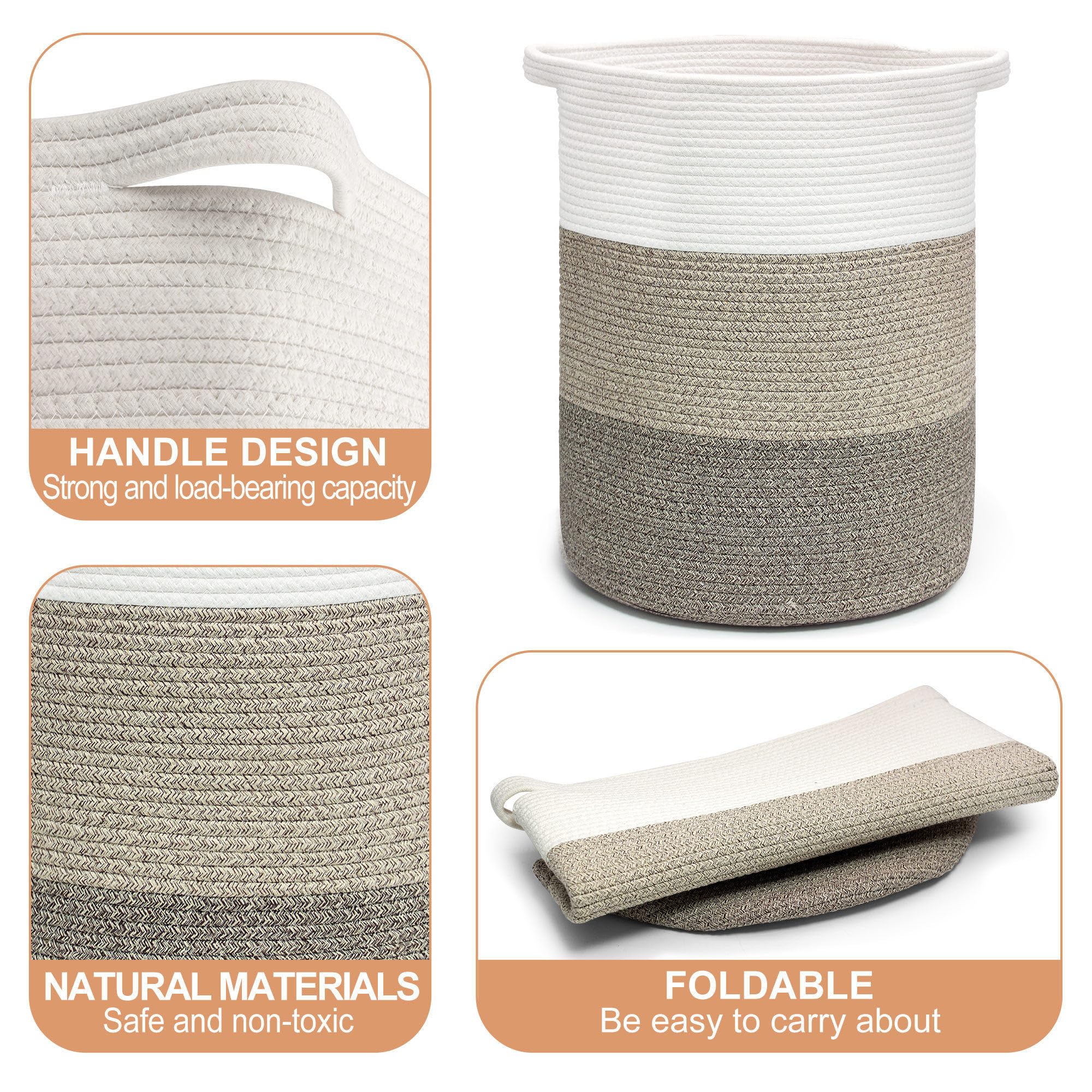 Goodheim Tall Cotton Rope Laundry Basket with Handles - Image 3
