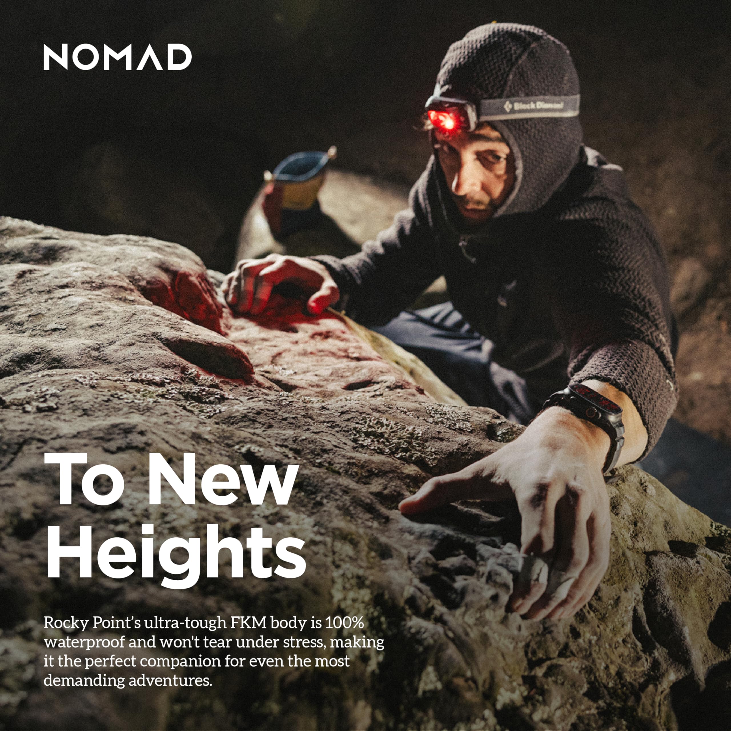NOMAD Rocky Point Band | für Apple Watch 42/44/45/49 mm |ultimative leistungsstarke Uhrenarmband I Carbon Black Connector Natural