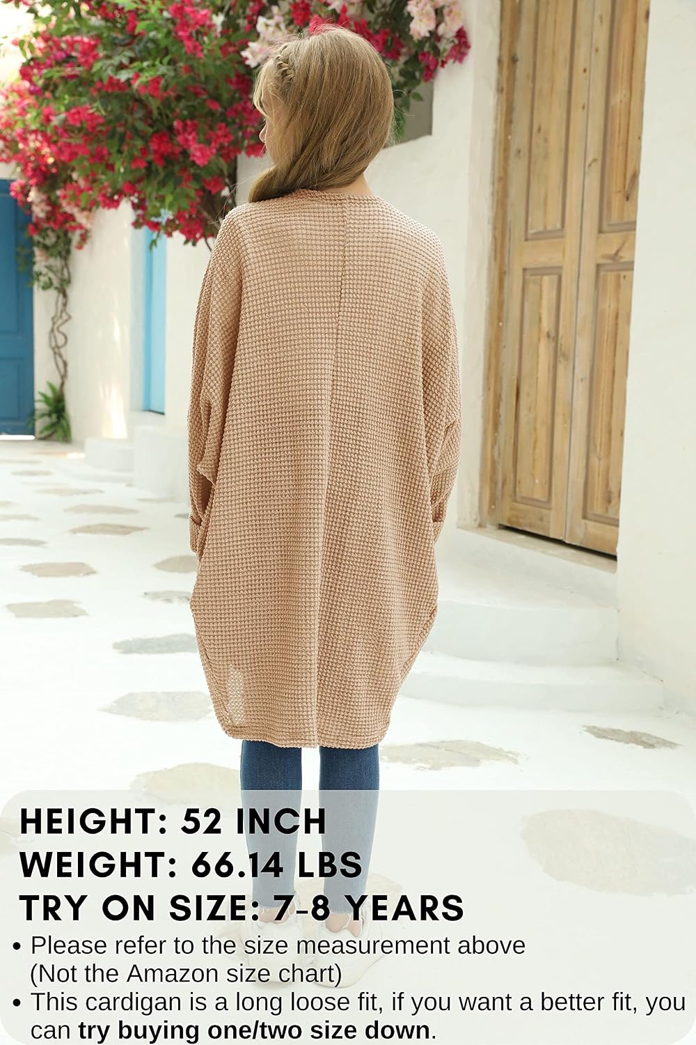 Girls Cardigan Sweaters Long Batwing Sleeve Loose Casual Open Front Knit Coat with Pockets 6-14 Years