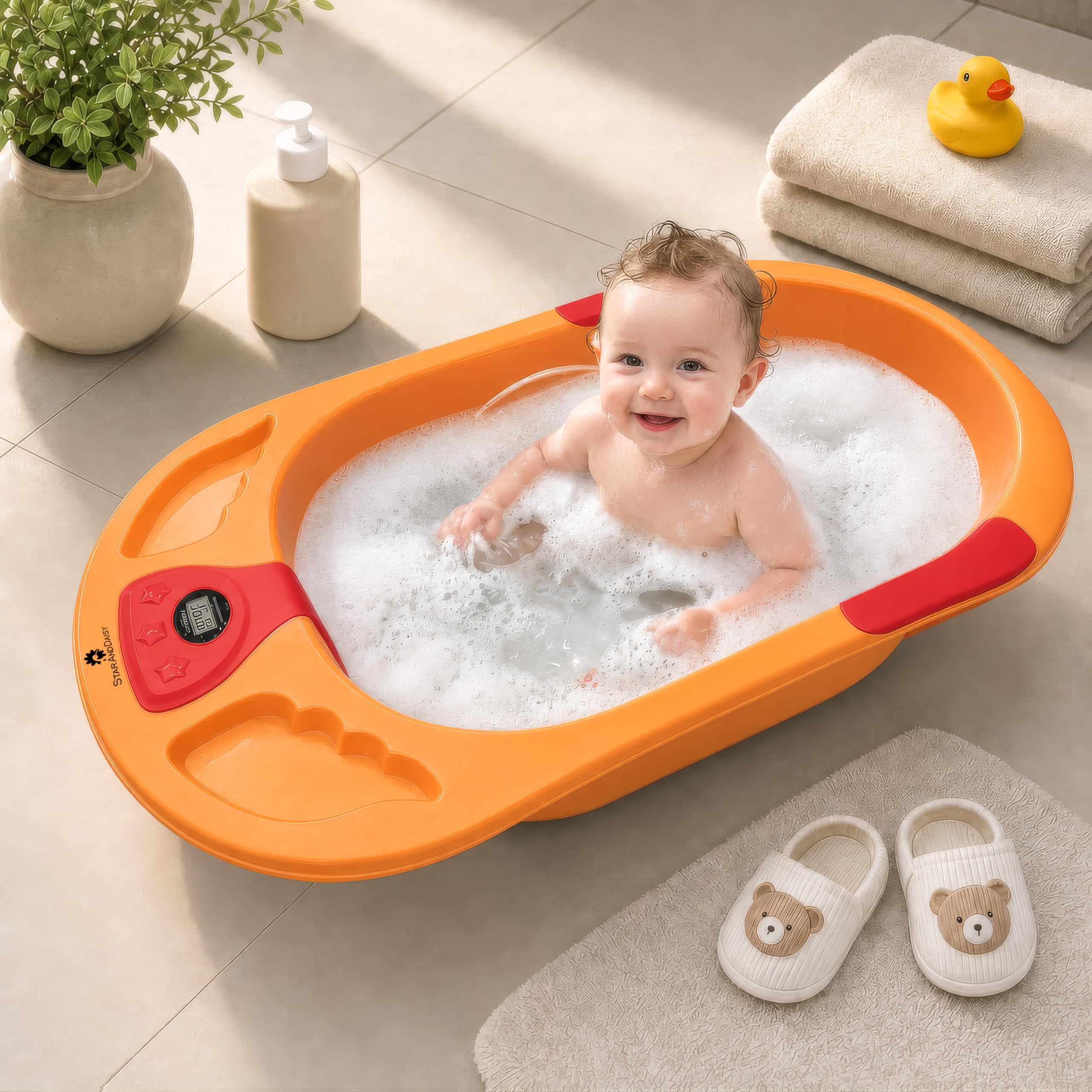 Baby Bath Tub for 0 to 5 Years with Temperature Sensing Meter & Anti-Skid Legs/Baby Bathing Tub for Newborn & Toddlers/Kids Bath Tub. (SBT-Orange Red)-image-21