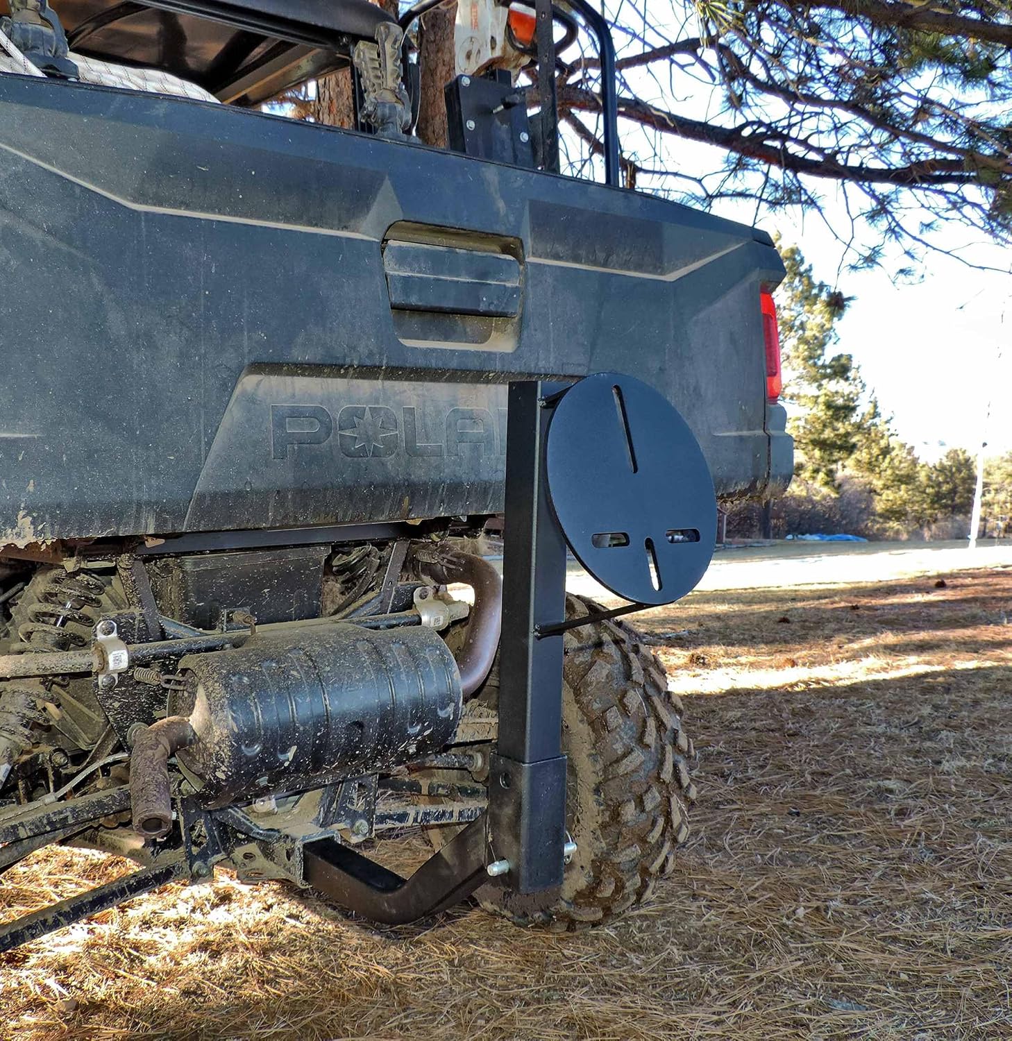 Receiver Hitch Spare Tire Mount Features Angled Wheel Mount. Comes in Two Available Lengths.
