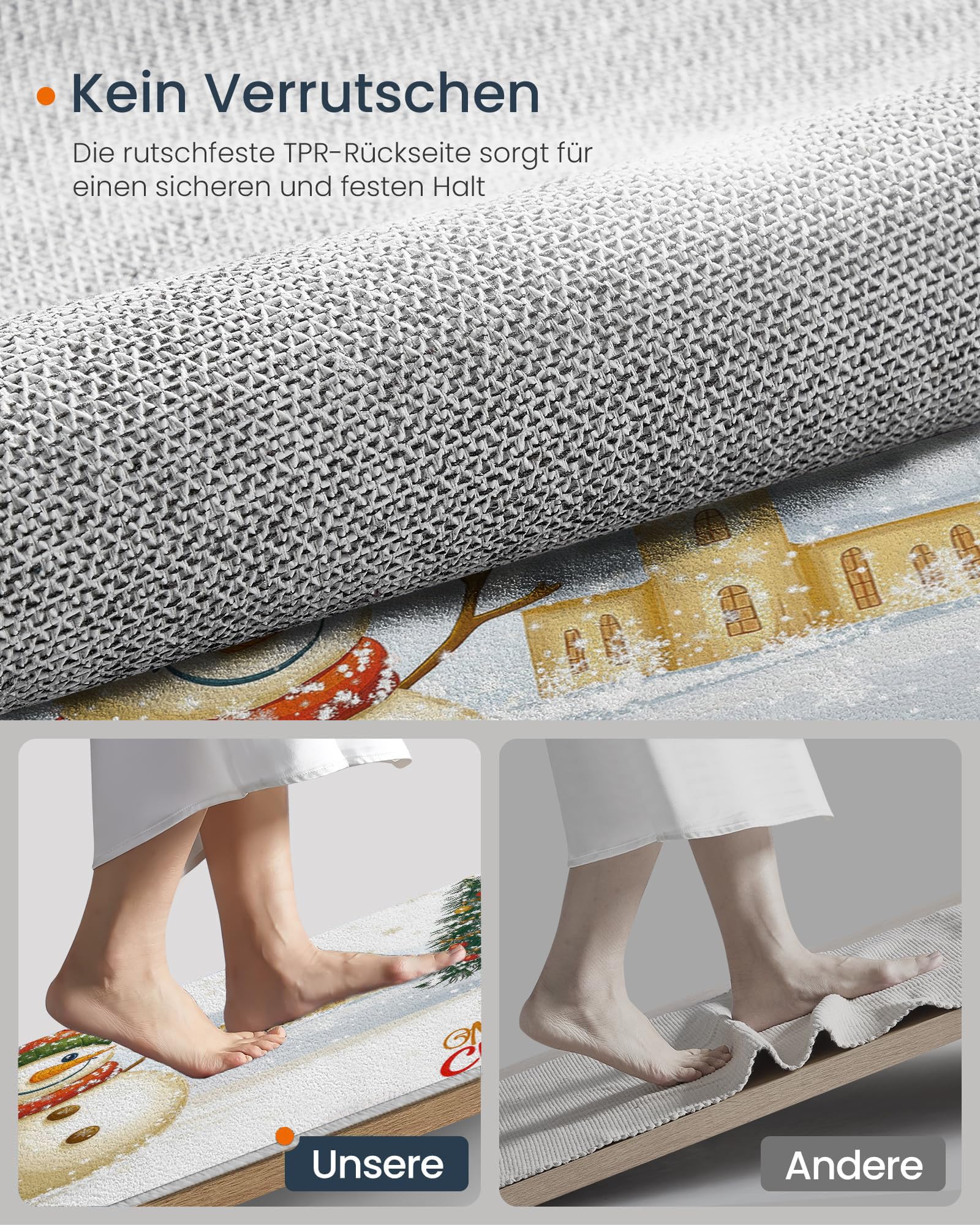 Fußabtreter Innen mit Schneemann, Weihnachtsmotiv Im Cartoon-Stil Waschbare rutschfeste Fußmatte für drinnen und draußen, Willkommensmatte für Eingangsbereich, 80x120cm