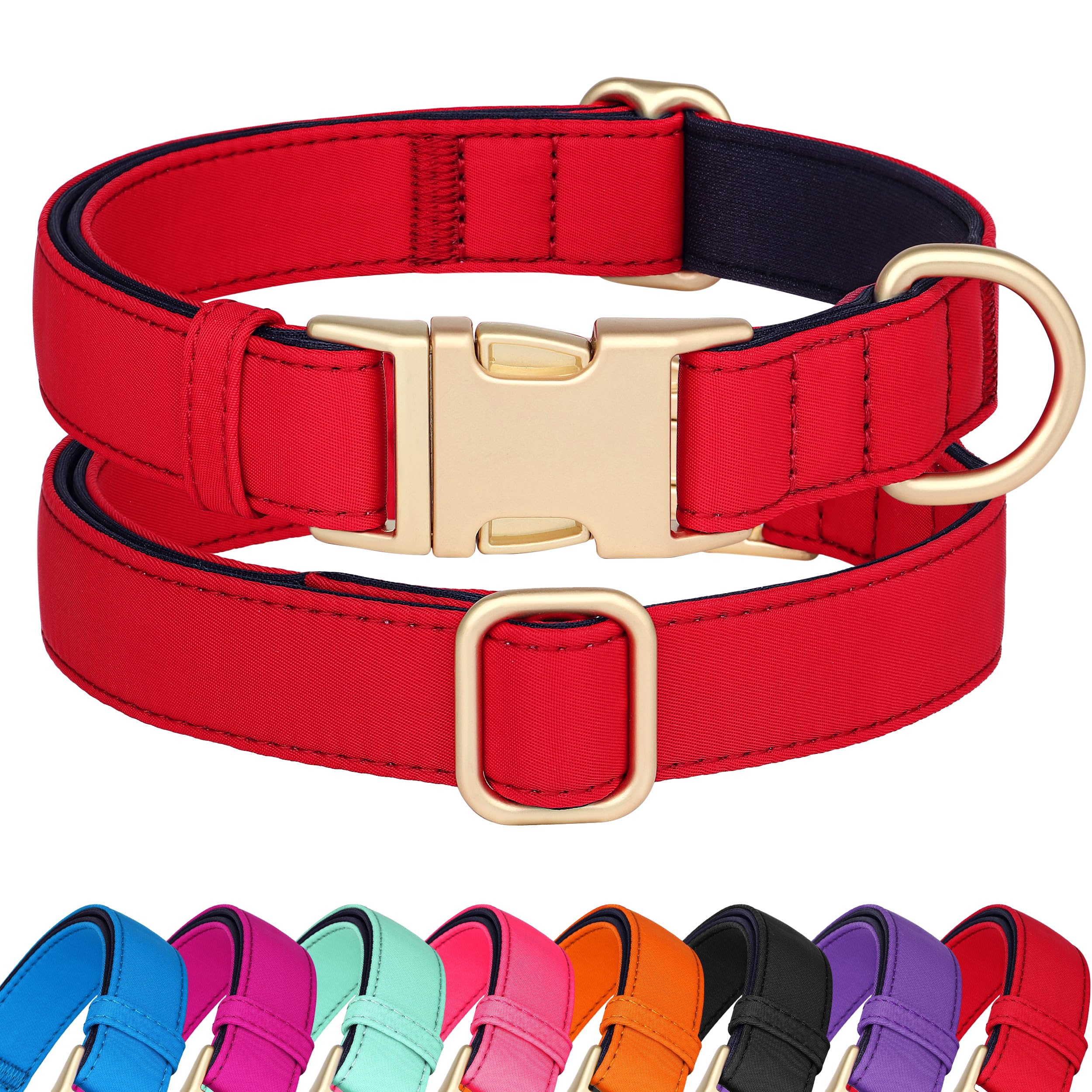 Didog Soft Padded Dog Collar for Large Dogs, Colorful and Durable Pet Collar with Quick Release Buckle, Light and Breathable for Daily Walking, Red, L