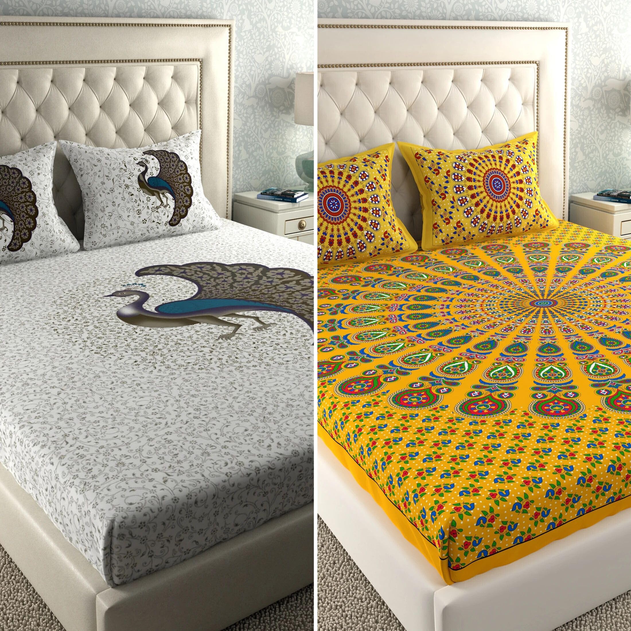 Jaipuri Cotton Bedsheets - 2 Double Sets with Pillow Covers -6