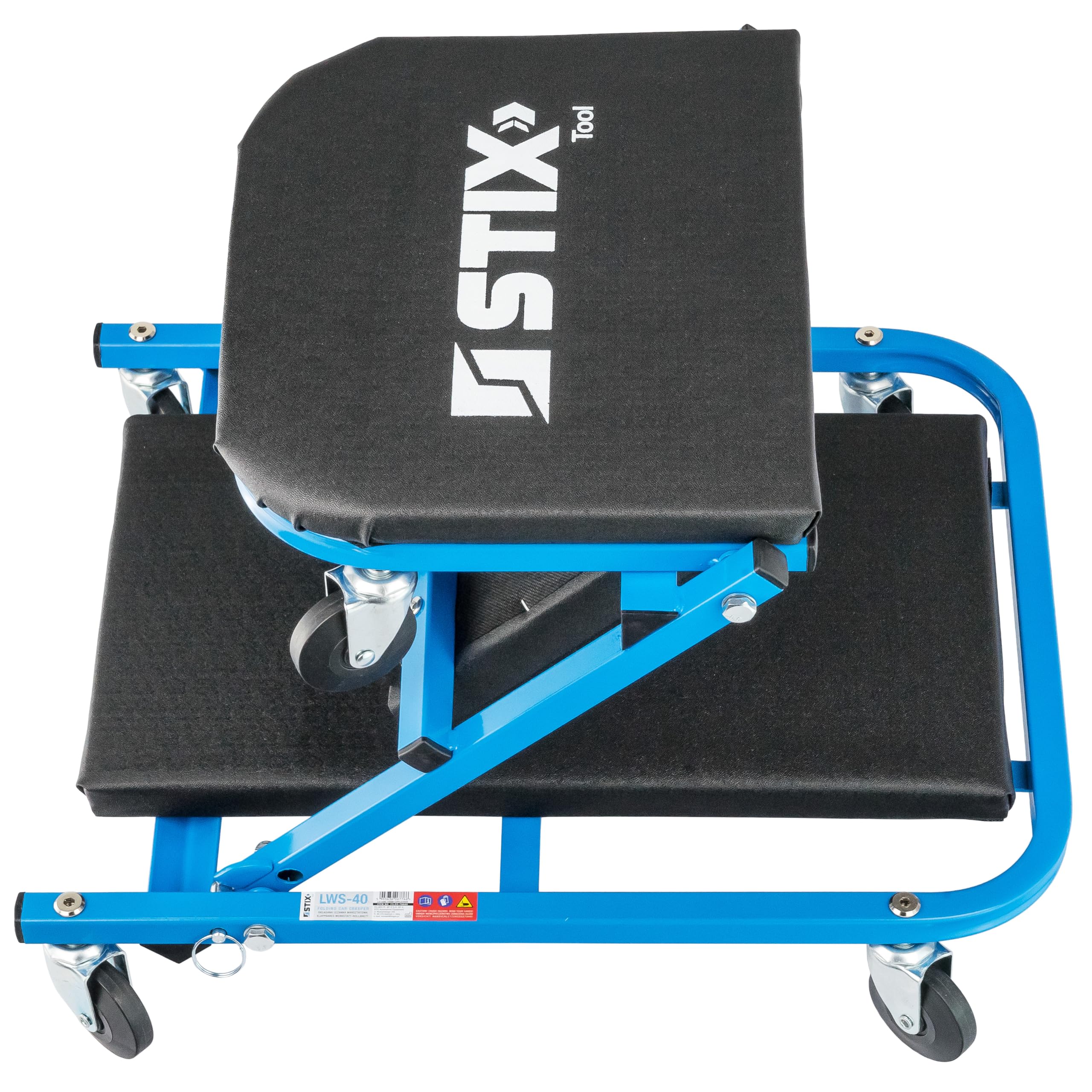 Stix Camilla y Taburete de Taller 2 en 1 LWS-40 Capacidad 150 kg Altura 12 cm Estructura de Acero con 6 Ruedas giratorias y Acolchado ergonómico