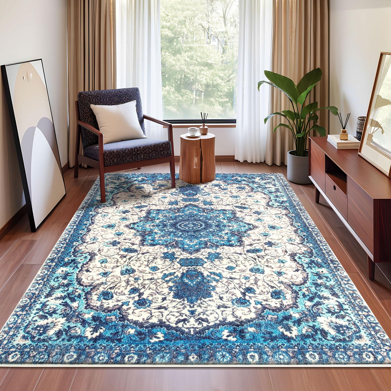 Tappeto Salotto Pelo Corto Moderno Morbido Tappeto Camera da Letto Soggiorno Antiscivolo Grande Tappeti Salotto (Blu,160 x 200cm)