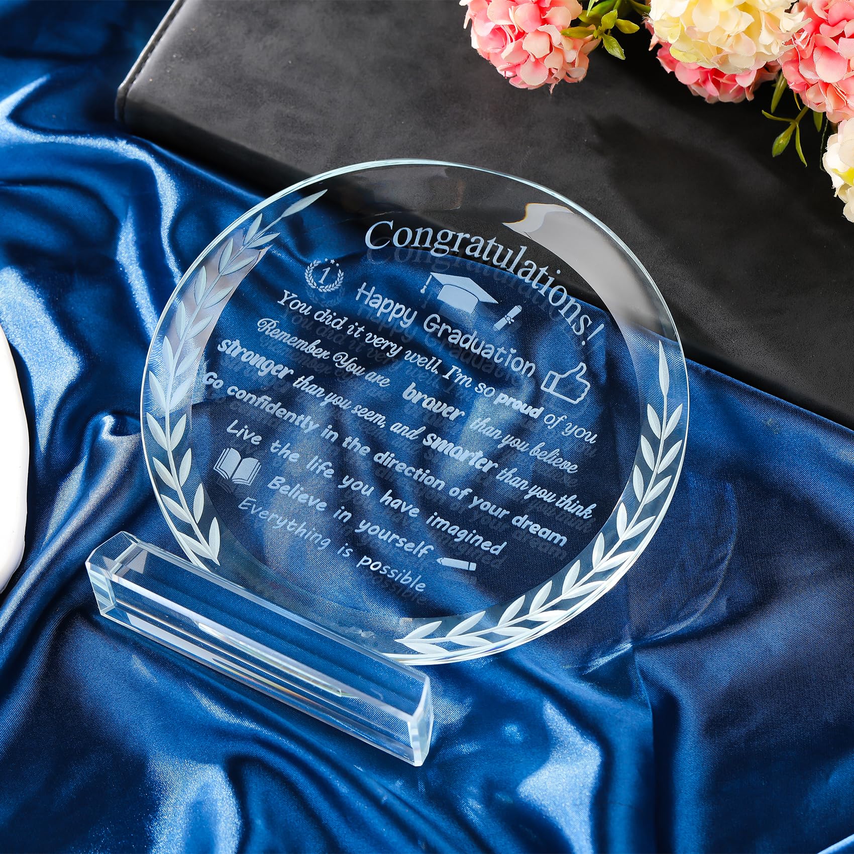 Ornalrist 5.9" Happy Graduation Gifts for Her Him Engraved Glass Keepsake Class of 2025 Graduation Congratulations Ideas for Daughter Son School College Presents for Friends Grandson Master - Image 2