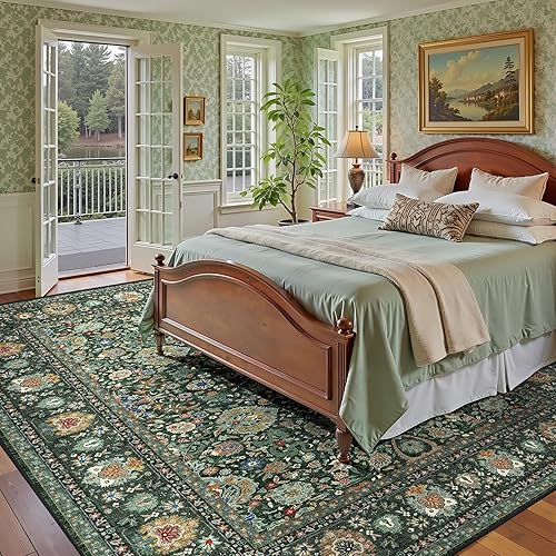 Miniatura 30 de Tapete verde para pasillo de 2 x 6 pies, tapete lavable, vintage, largo y envejecido con parte trasera antideslizante de goma, para cocina y Verde