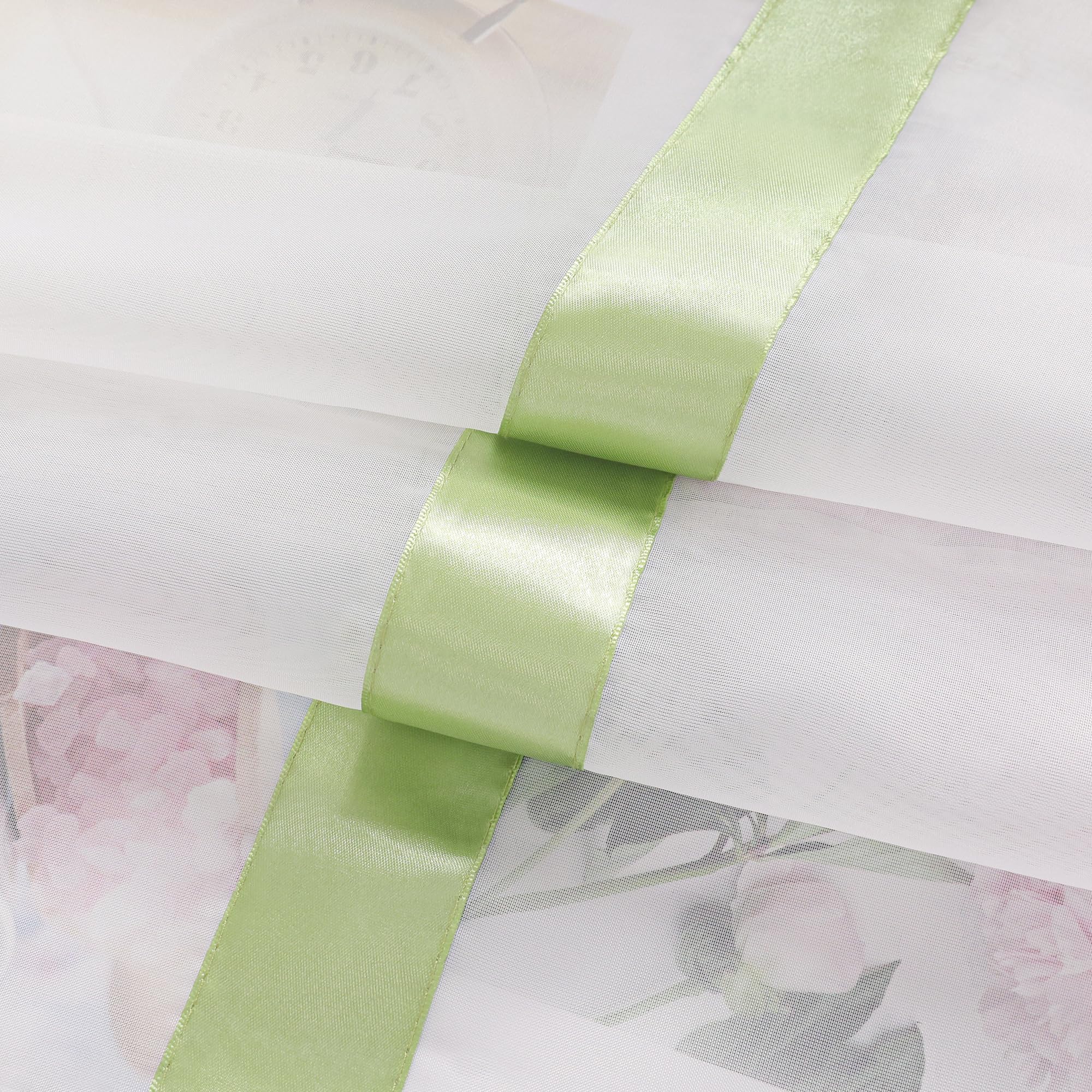 Uni Gardine mit Ösen Transparente Vorhang Weiß Stores Voile Gardine Schal Fensterschal Wohnzimmer Dekoschal mit Satinband 1 Stück BxH 450x170cm Grün