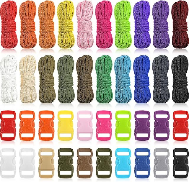 Shappy Paracord Kit Bracelets 550 survival rope colorful Combo Random Crafting Kits 20 Colors Cord with Buckles for Making Lanyard Keychain Dog Collar DIY Manual Braiding