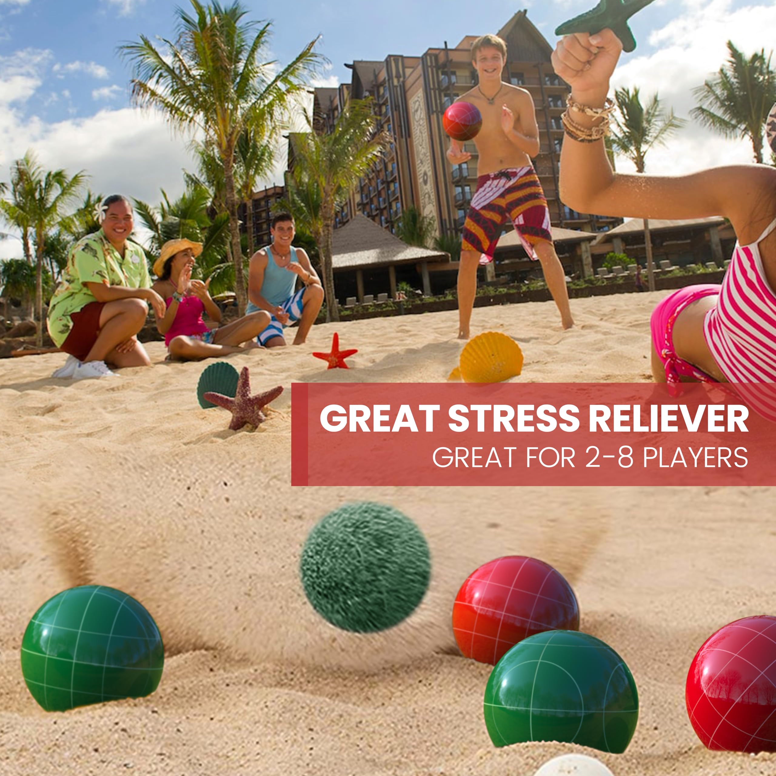 Bocci-Set 100 mm, Größe und Gewicht für Rasen, Strand-Bocci-Spiel-Sets für 2–8 Spieler (Rot und Grün)