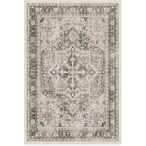 RUGGABLE Washable Vintage Area Rug – Kamran Hazel 4x6, Stain-Resistant, Non-Slip with Cushioned Pad – Medium Machine Washable Rugs for Living Room, Bedroom, Hallway, Entryway & Office