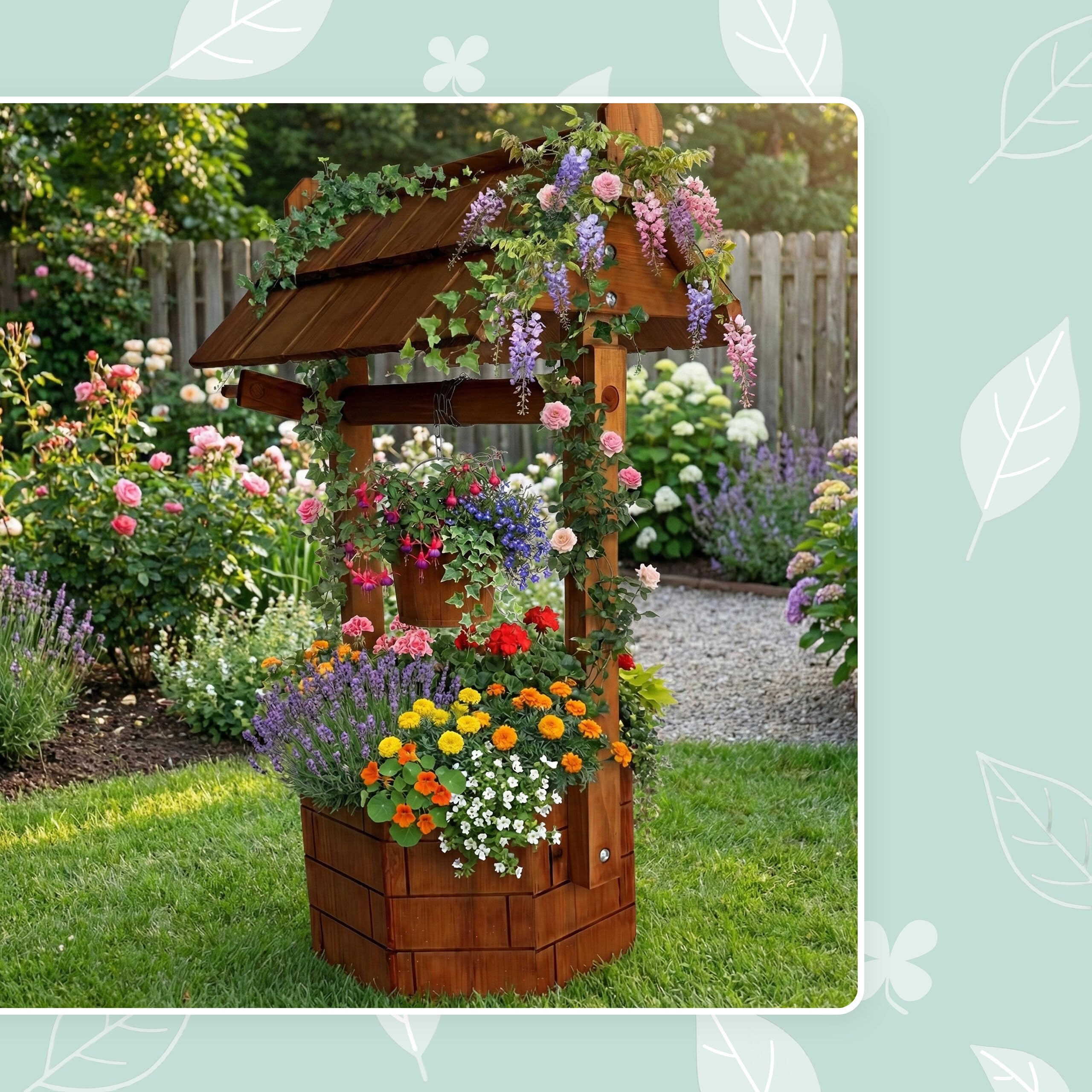 Relaxdays Puits décoratif Effet Brique pour Jardin, en Bois, Orange, 75 x 43 x 31 cm