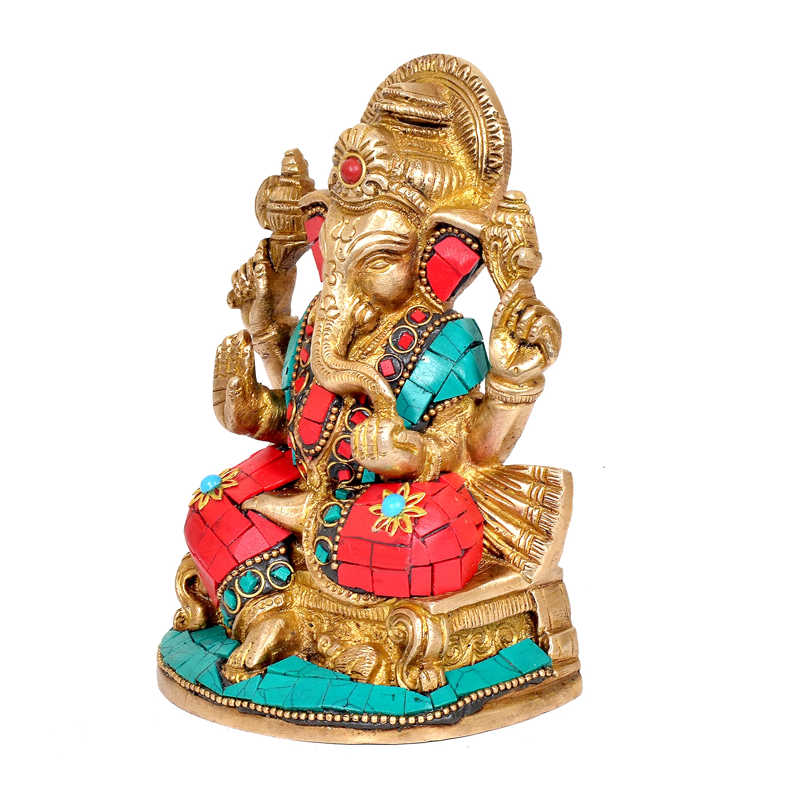 Dattatreya Idolo Ganesh per la decorazione della casa | Ganesh Idolo da regalo | Idolo di Dio per cruscotto auto | Ganpati Murti | in ottone (altezza 12,7 cm)