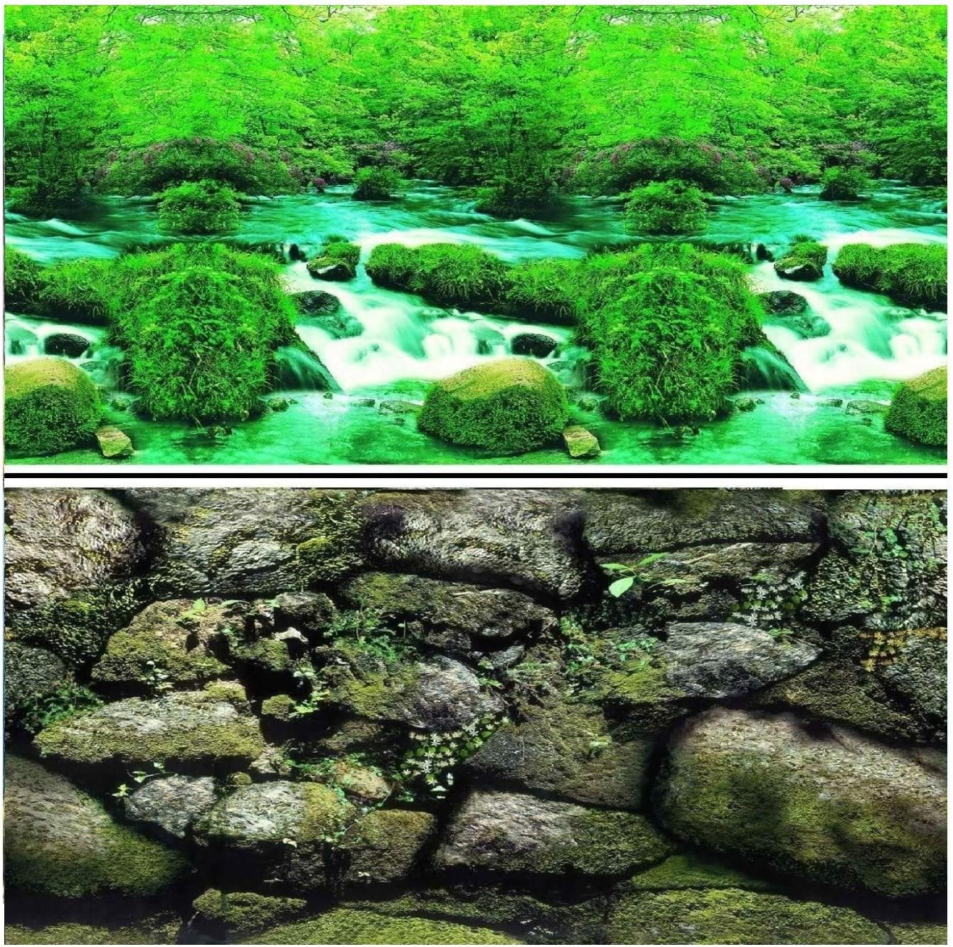 Hidom Aquarium Background Poster Double Sided - Height 31" / 80cm - Length 3 FT / 92cm - Two Scenic Pictures displaying Aquatic Backdrops - DS 800-9037/9057-3