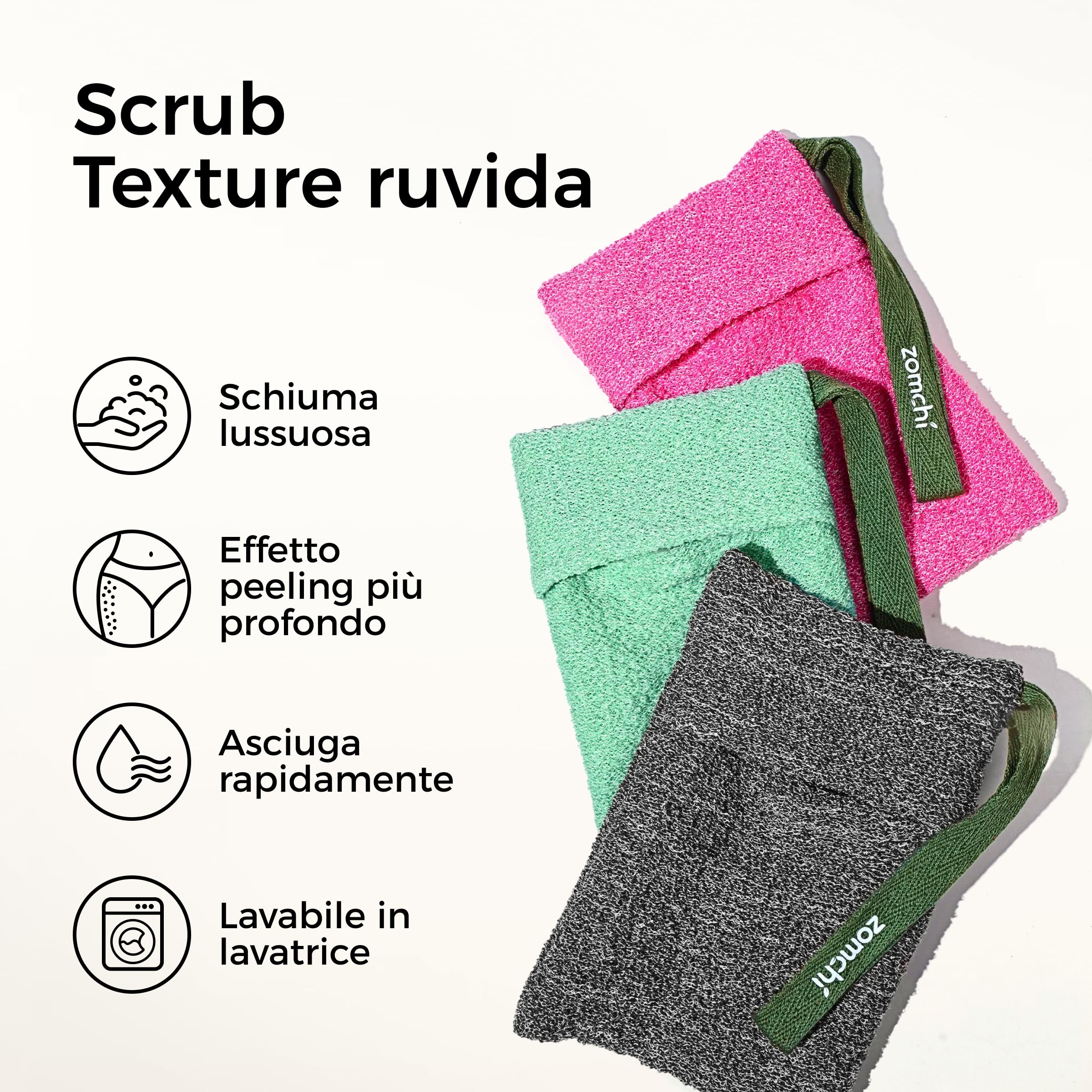 ZOMCHI Confezione da 3 Sacchetti di sapone esfoliante, Spugna esfoliante per il corpo, Contenitori per saponette, Sacchetto per saponette per esfoliazione profonda