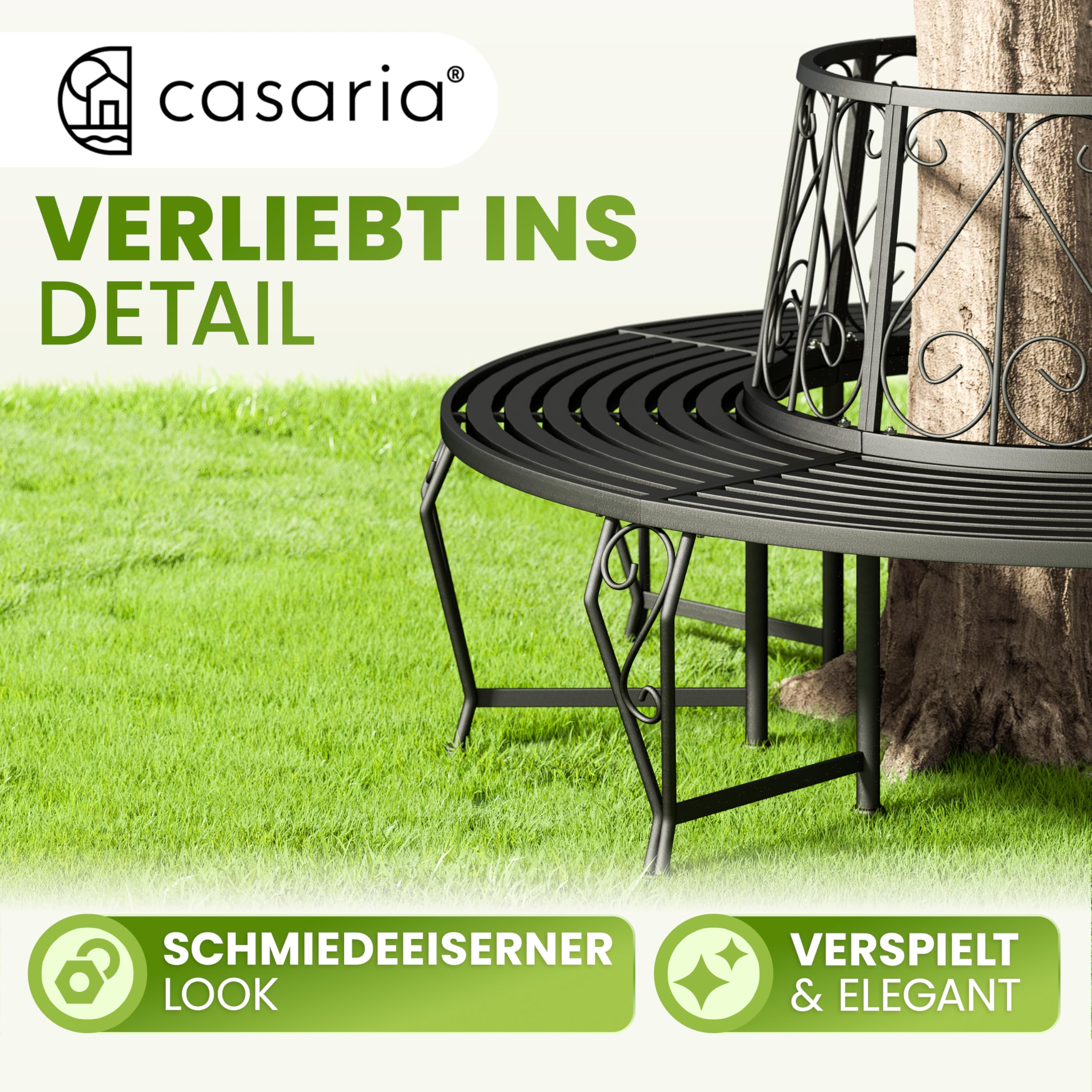 Casaria® Gartenbank Sitzbank Ø160cm Metall Pulverbeschichtet Wetterfest 320kg Belastbar Rundbank Fußschutz Garten Baum Bank Vintage Schwarz