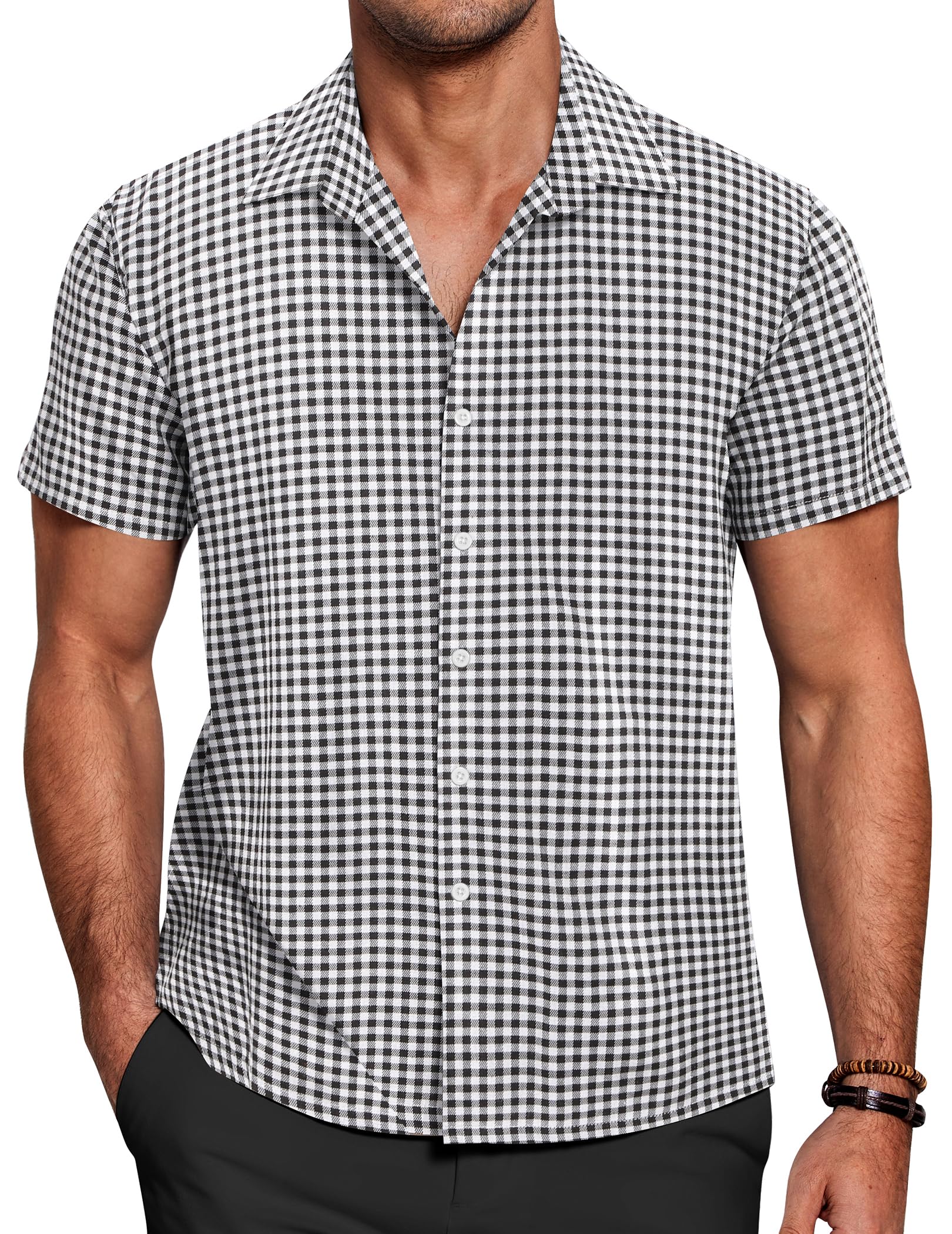 COOFANDY Camisas de Manga Corta Camisa a Cuadros para Hombre Camisa de Franela de Corte Regular Camisas Informales Camisas a Cuadros Camisas de algodón Camisa Oktoberfest