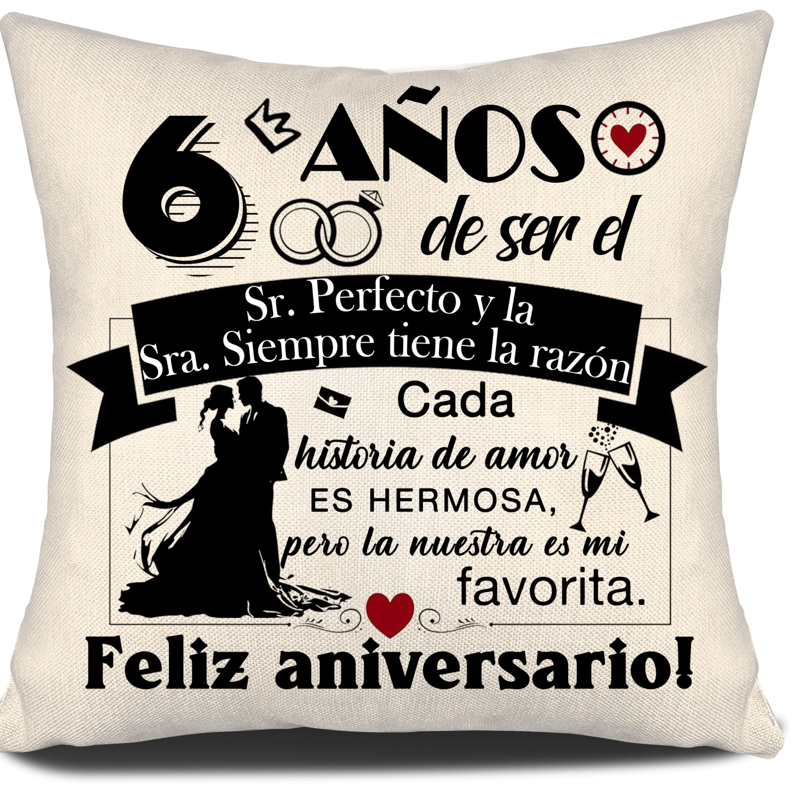 Aosumin 6 años de ser el Sr Sra. Siempre Tiene la razón 6 Aniversario de Boda Regalo Mujeres Hombres Fundas de Cojín de Matrimonio para Parejas Marido Esposa Colegas Amigos Aniversario(6-a)