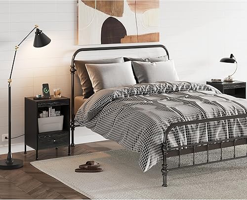 Miniatura 9 de WLIVE Juego de 2 mesitas de noche con estación de carga, mesas auxiliares con puertos USB y tomas, mesas auxiliares estrechas con cajones de madera,