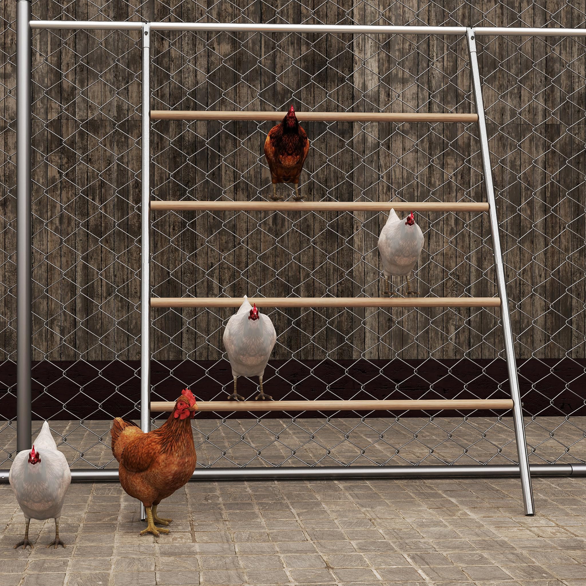 Aufun Scala per polli a 4 livelli, grande asta per polli, 140 x 105 cm, per pollo, galline, torre da arrampicata