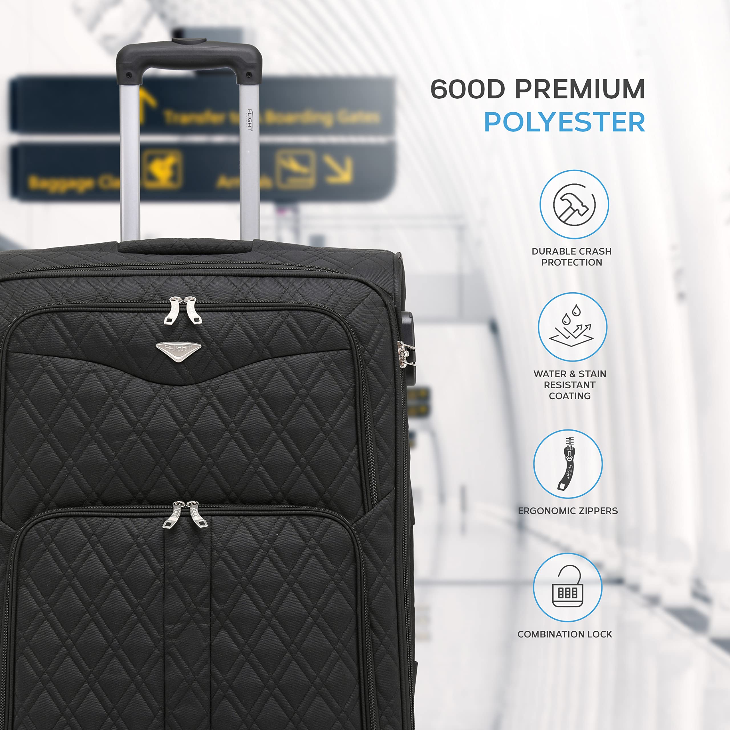Flight Knight Lightweight 4 Wheel 800D Soft Case Quilted Suitcases Anti Crack Cabin & Hold Luggage Options Approved for Over 100 Airlines Including easyJet, BA & Many More!