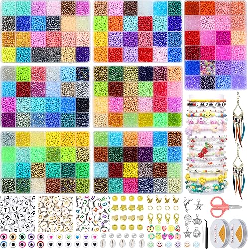 Ghguole Kit de 168 colores de semillas de vidrio de 0.157 pulgadas para fabricación de joyas, 19280 piezas de cuentas pequeñas, kit de fabricación