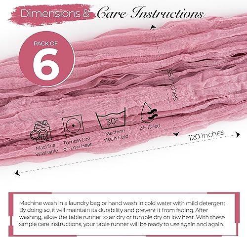 Miniatura 2 de Paquete de 6 caminos de mesa de estopilla de color rosa polvoriento bohemio y rosa  10 pies x 35 pulgadas, tela drapeada para arco de boda