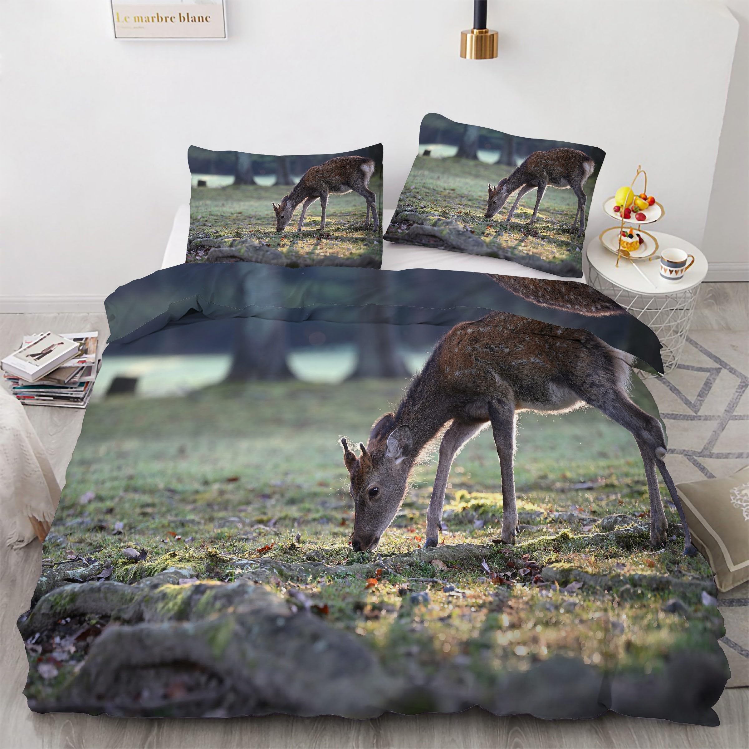 Parure de lit animal chevreuil 90x190 pour créer une ambiance chalet en microfibre